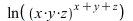 ln(`^`(`*`(x, `*`(y, `*`(z))), `+`(x, y, z))); 